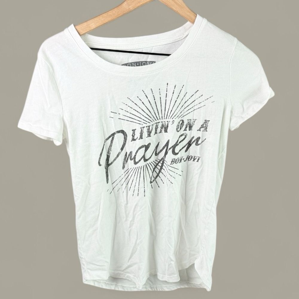 Bon Jovi Living on a prayer White & Gray T-Shirt